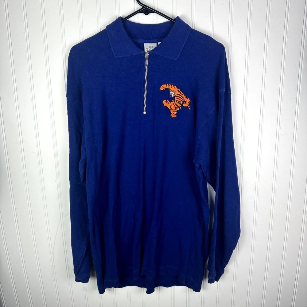 The‎ Disney Store Blue 3/4 zip Tiger Long sleeve Shirt Size Large 100% Cotton